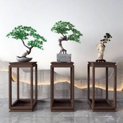 新中式花几 盆栽 松树