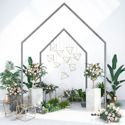 户外婚礼合影区花艺植物组合