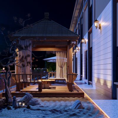 户外酒店露天阳台夜景现代