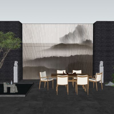 新中式园林茶桌小品