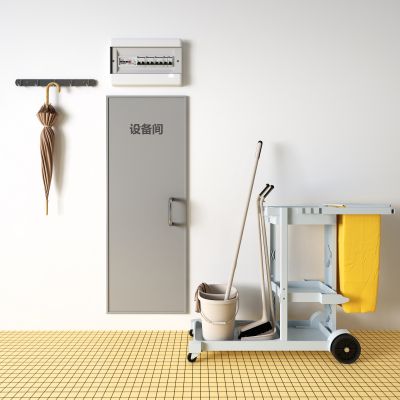 现代保洁车 雨伞 拖把