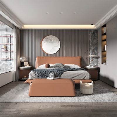 现代风格卧室，床尾凳，衣柜