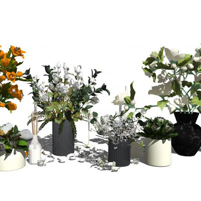 现代盆栽花瓶植物装饰品绿植摆件SU模型