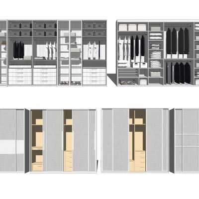 现代衣柜组合服饰摆件毛巾鞋子SU模型