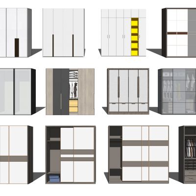 现代衣柜组合衣服毛巾服饰SU模型