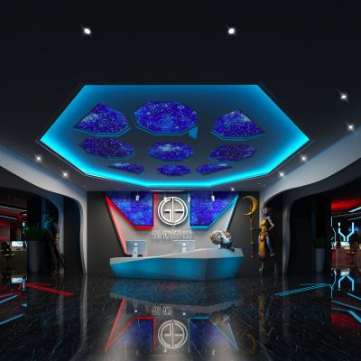 现代简约科技网咖游戏前台大厅