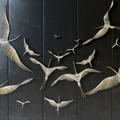 中式铁艺仙鹤墙面挂件