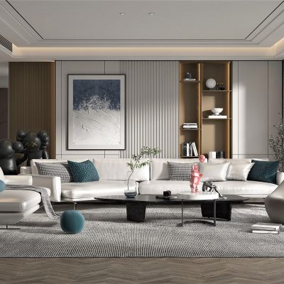 现代风格客厅，沙发茶几组合
