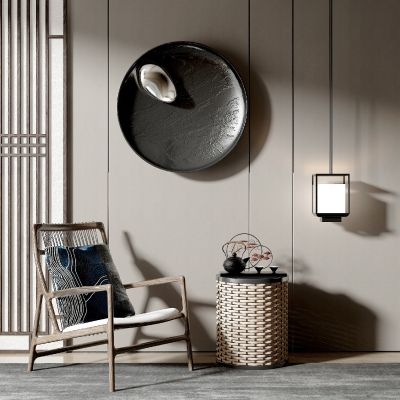 新中式自然风，藤编休闲椅