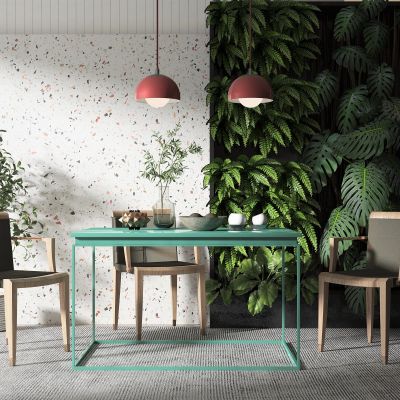 北欧风格餐桌椅组合，餐厅吊灯，植物墙