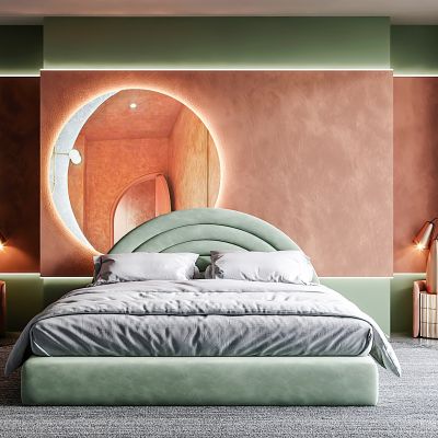 暖绿色系现代卧室双人床