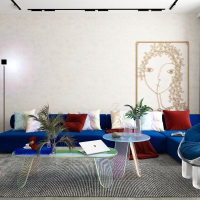 现代沙发茶几组合，镭射亚克力茶几