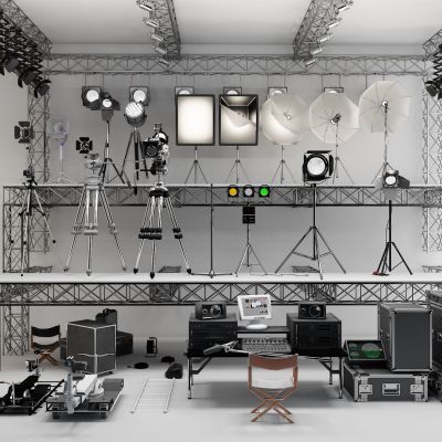 现代摄影棚摄影器械摄像机摄影灯组合