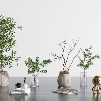 现代绿植，枯枝花瓶装饰品摆件