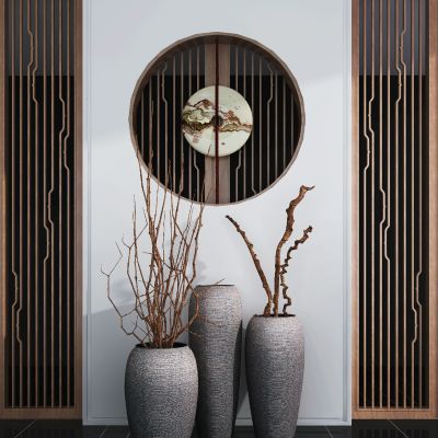 新中式陶艺，花瓶干枝