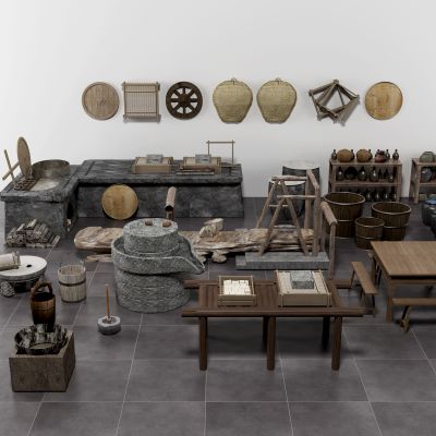 中式民豆腐坊石磨农具组合