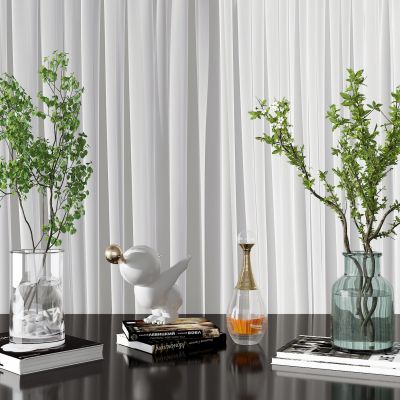 现代水生绿植玻璃花瓶，装饰摆件