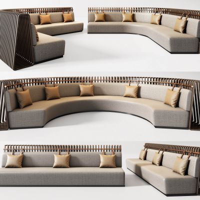 现代餐厅弧形卡座，沙发，公共座椅组合