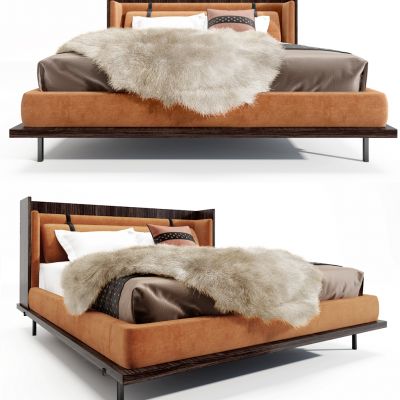 现代布艺双人床，皮毛毯子