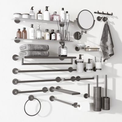 现代毛巾架，镜子，洗浴用品