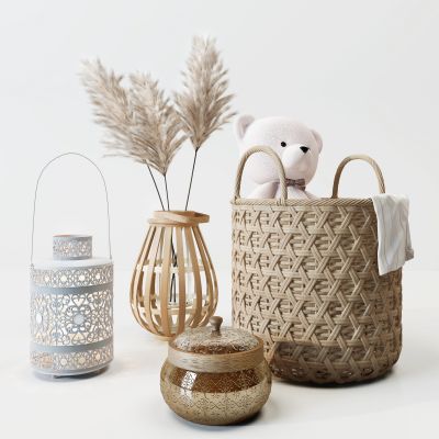 北欧干芦苇竹编花瓶竹篓摆件