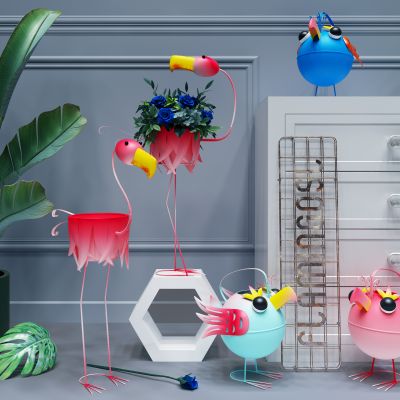 现代火烈鸟花瓶装饰柜装饰摆件3D模型