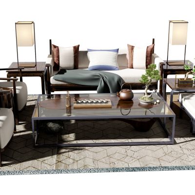 新中式沙发茶几组合