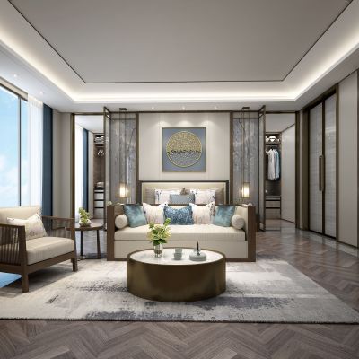 新中式别墅卧室