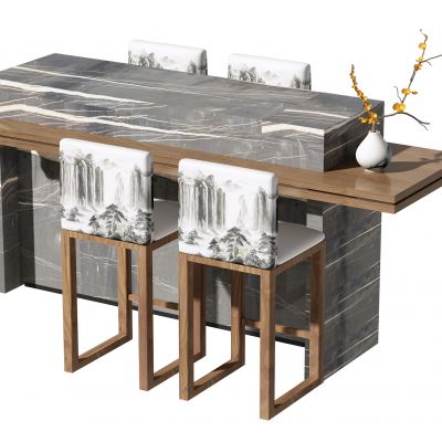 新中式吧台吧椅组合