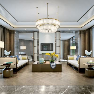 新中式别墅豪宅会客厅