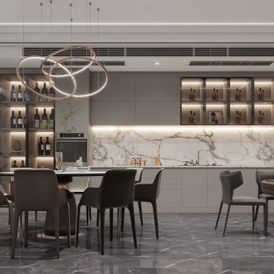现代餐厅，厨房，地下室，