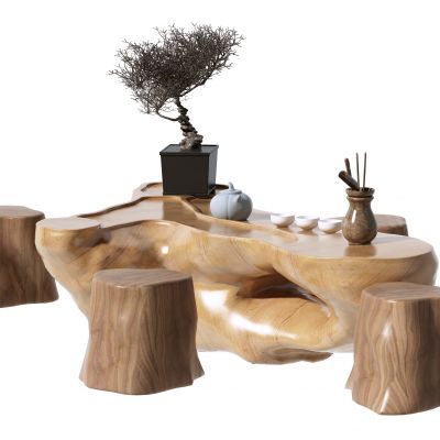 中式根雕茶桌椅