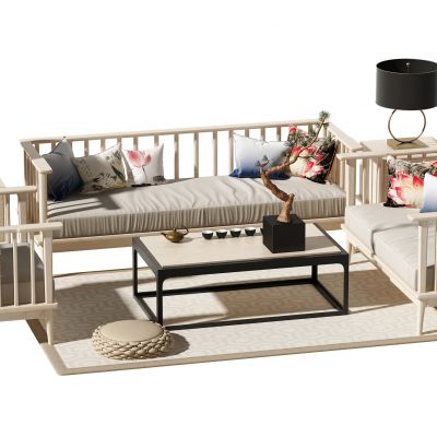 新中式原木沙发茶几组合