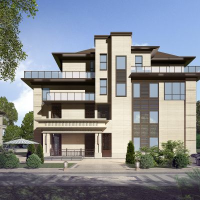 现代新中式别墅建筑外观