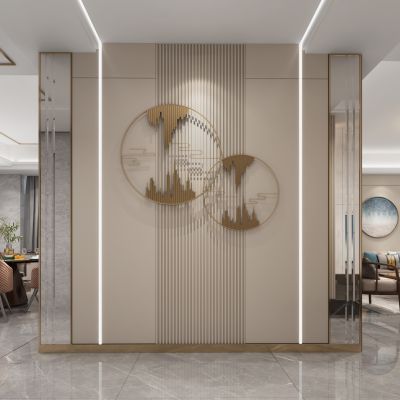 新中式玄关 墙饰 灯带 挂画 沙发 餐桌