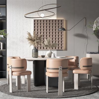 现代风格餐桌椅，餐边柜，餐厅吊灯