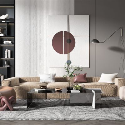 现代沙发茶几组合，墙饰，壁灯