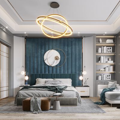 现代轻奢卧室，轻奢卧室，卧室，