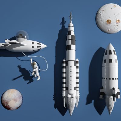 北欧火箭，飞船宇航员墙饰摆件