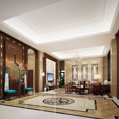 新中式别墅客厅前厅