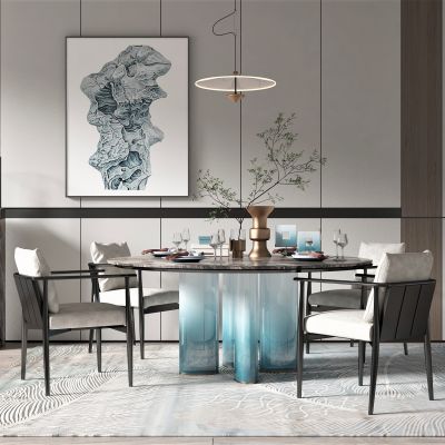 新中式风格圆形餐桌椅组合