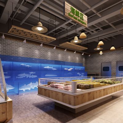 超市肉类区海鲜区
