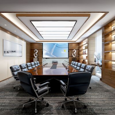 现代中式办公会议室