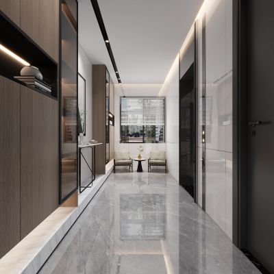 现代玄关，现代电梯间，电梯间，鞋柜，