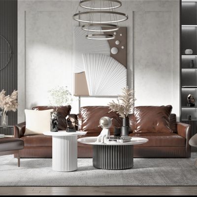 现代风格皮革沙发茶几组合