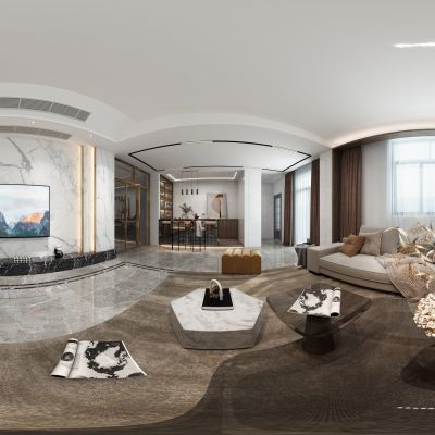 现代轻奢客厅餐厅休闲区