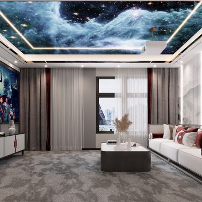 新中式影音室，影音室，3D模型