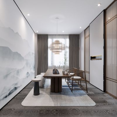 新中式茶室，茶室，茶台，