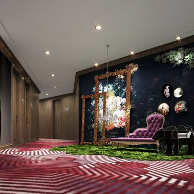 现代工业风酒店客房过道