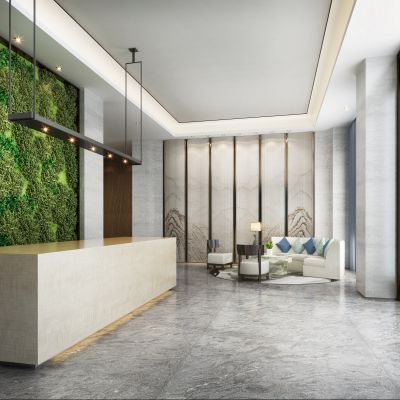 现代酒店大堂前台休息区